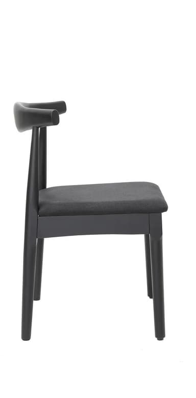 A black wooden chair with a curved backrest and a fabric-covered seat. The chair features four legs, and the backrest is designed with a prominent horizontal bar supported by two vertical spindles. — 3D model