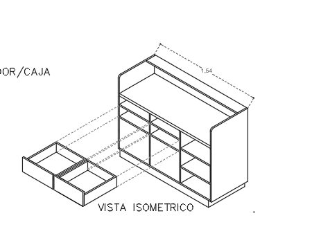 A minimalist white counter unit featuring multiple open shelving compartments and two separate, modular drawers, presented in a clean 3D isometric rendering. — 3D model