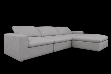 A sectional sofa with a chaise lounge attachment. The sofa features three seat cushions and three back cushions, with one armrest on the left side. The chaise extends from the right side, providing additional seating or lounging space. The overall design is modern and minimalist. — 3D model