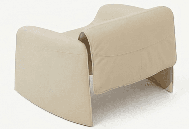 A cream-colored, contemporary lounge chair characterized by its smooth, sculptural form and thick, upholstered construction. The chair features integrated armrests and legs that curve seamlessly from the main body, creating a monolithic aesthetic. It includes distinct, recessed seat and back cushions for comfort, maintaining a minimalist and organic modern design. — 3D model