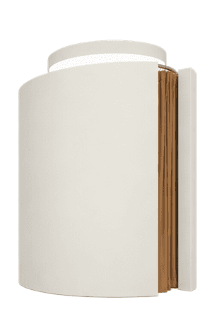 A modern, cylindrical flush mount ceiling light featuring an indirect up-light component. The main body is a large, off-white or light gray cylinder, with a distinct, thinner ring above it that emits light upwards towards the ceiling, creating an ambient glow. The design is minimalist and clean. — 3D model