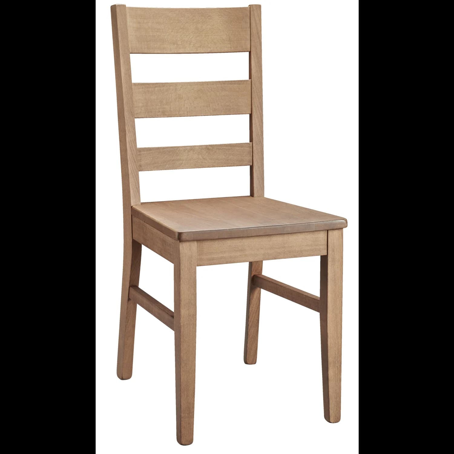 A light-colored wooden chair featuring a ladder-back design, a solid wooden seat, and four sturdy legs connected by stretchers. — 3D model