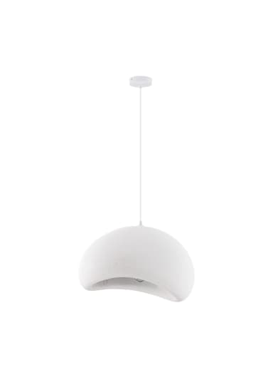 A modern pendant light featuring a distinctive organic, dome-shaped shade with a textured matte white finish. It is suspended from a single white cord and ceiling canopy, presenting a minimalist and contemporary aesthetic. — 3D model