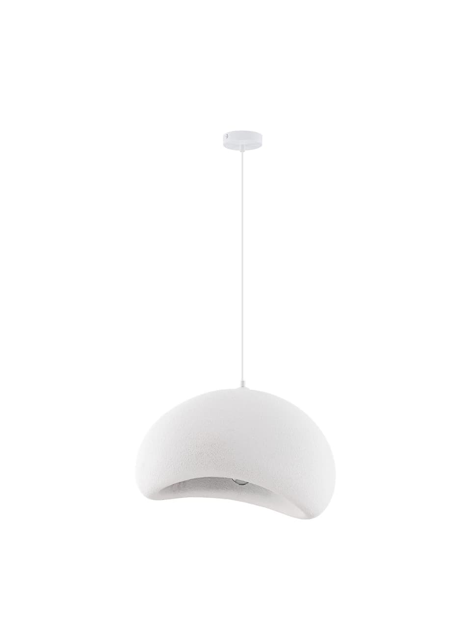 A modern pendant light featuring a distinctive organic, dome-shaped shade with a textured matte white finish. It is suspended from a single white cord and ceiling canopy, presenting a minimalist and contemporary aesthetic. — 3D model