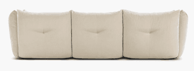 A three-seat sofa with a modular appearance, featuring deep, plush cushions and rounded arms. The back cushions are slightly tufted, and the overall design has a contemporary, comfortable aesthetic. The sofa sits low to the ground with a minimal base. — 3D model