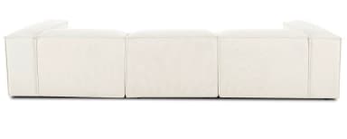 A cream-colored, modern modular sectional sofa, configured in an L-shape with a chaise lounge extension. The design features low-profile arms and backrests, with visible piping or top-stitching along all edges, indicating its modular construction with separate, upholstered blocks. — 3D model