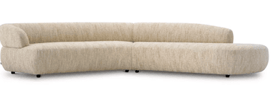A large, contemporary curved sectional sofa upholstered in a light beige textured fabric, featuring a continuous backrest and seat with soft, rounded forms. — 3D model