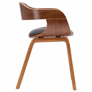 A modern accent chair with a curved wooden frame and upholstered seat and backrest. The chair features a distinctive bentwood shell construction for the back and arms, supported by four tapered wooden legs. The seat and back cushions are upholstered in a textured dark gray fabric. — 3D model