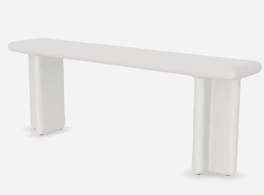 A minimalist bench with a rectangular seat and two vertical supports that appear to be fused or molded together in a single piece. The edges of the seat are rounded. The structure has a clean, modern aesthetic. — 3D model