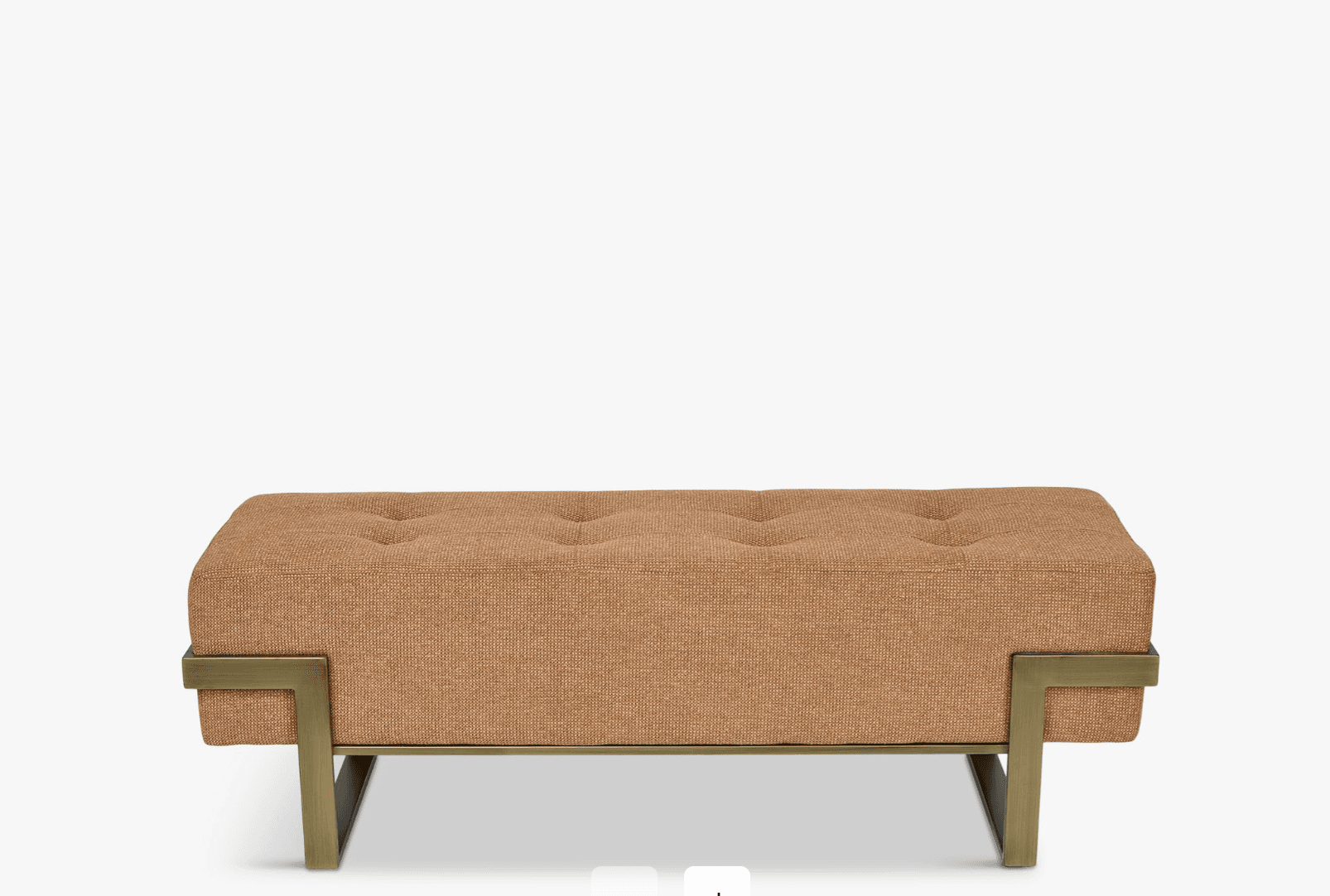 A rectangular ottoman with tufted upholstery and a metal frame. The upholstery features a textured woven fabric in a warm, earthy tone. The frame consists of angled metal legs and a connecting structure around the base of the upholstered seat. The tufting creates a pattern of diamond shapes on the top surface. — 3D model