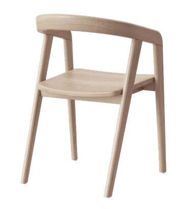 A contemporary, armless chair with a gently curved backrest and a contoured seat. The chair features four tapered legs and a minimalist design. The visible grain suggests it is made of wood. — 3D model