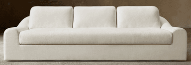 A modern three-seater sofa upholstered in a light-colored fabric. It features clean lines, track arms, and separate back and seat cushions. The base is fully upholstered, concealing any legs, giving it a low-profile, contemporary appearance. — 3D model