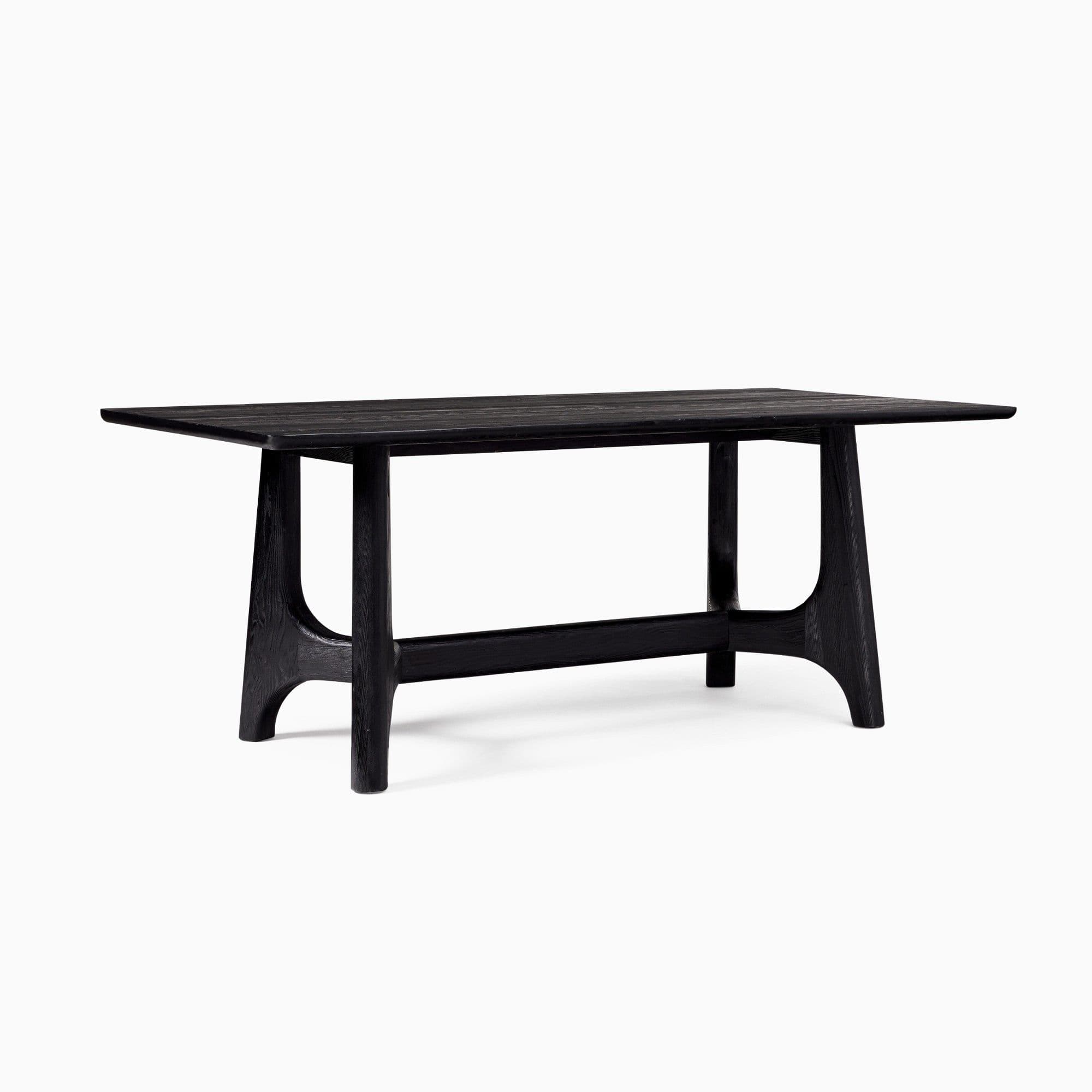 A rectangular black wood table with a distinctive A-frame trestle base design and visible wood grain. — 3D model
