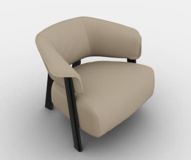 A modern armchair with a slightly curved backrest and seat. It features thin, black legs and a single upholstered seat and back cushion. The upholstery appears smooth and seamless. — 3D model