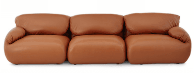 A three-seater sofa with rounded, modular-like segments. Each seat and backrest is a distinct plush cushion. The arms are low and merge seamlessly with the seat cushions. The upholstery has a smooth, matte finish, suggesting leather or a high-quality synthetic equivalent. — 3D model