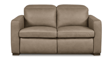 A two-seater sofa with a modern design, upholstered in a smooth, matte-finish material. The sofa features squared arms, distinct seat and back cushions, and a low profile base. The stitching is visible and consistent, indicating careful construction. — 3D model