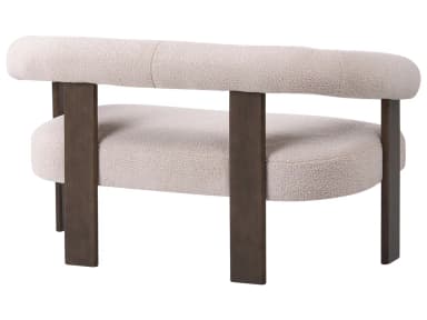 An armchair with a rounded, upholstered backrest and seat, supported by dark, rectangular metal legs. The upholstery appears to be a textured boucle fabric. The design features a clean, contemporary aesthetic with a distinctive curved top rail. — 3D model