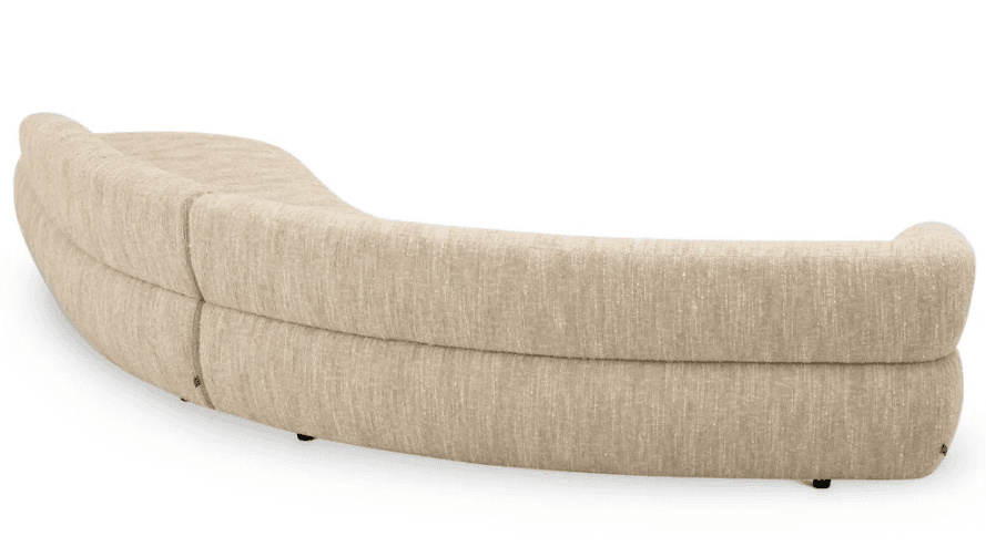 A large, contemporary curved sectional sofa upholstered in a light beige textured fabric, featuring a continuous backrest and seat with soft, rounded forms. — 3D model