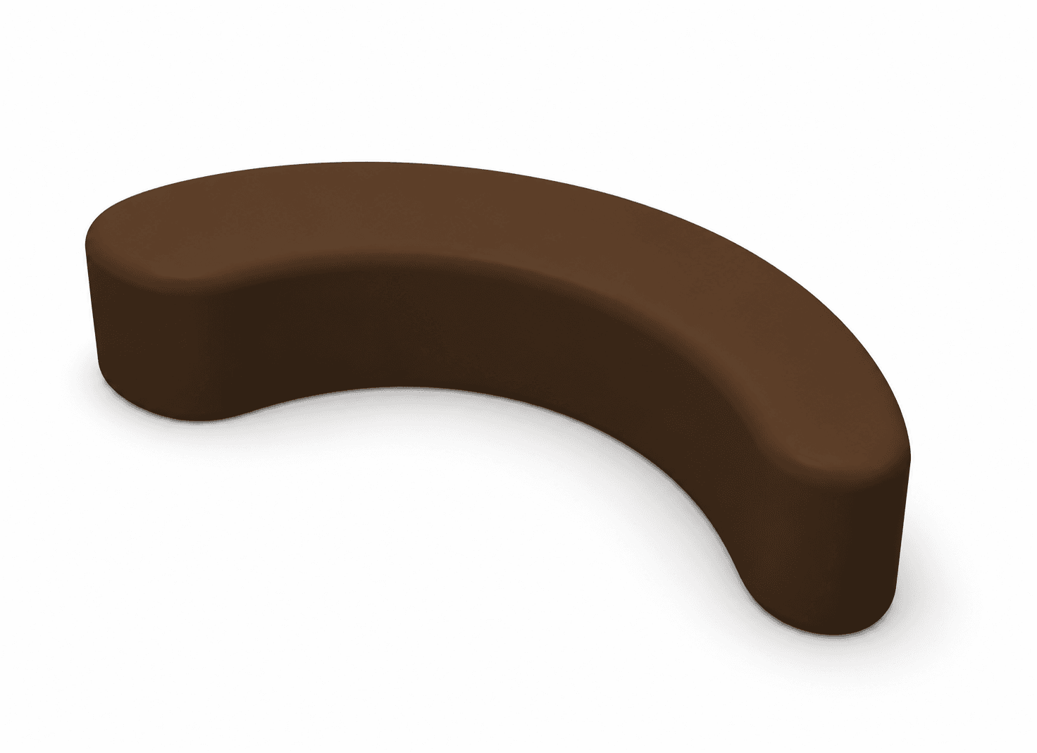 A minimalist, curved, backless seating unit upholstered in a smooth brown material, likely designed for contemporary public or private spaces. — 3D model