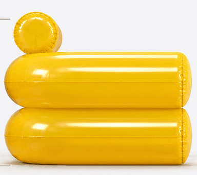 An abstract sofa design composed of three inflatable, cylindrical modules stacked and arranged to form a seating unit. The base consists of two large, horizontal cylindrical modules placed one above the other. A smaller, horizontal cylindrical module is placed on top of the upper base module, oriented parallel to the other two. The overall form is minimalist and organic, with rounded edges and a smooth, seamless appearance. — 3D model