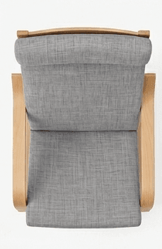 A modern high-back lounge chair featuring a light-toned bentwood frame and grey fabric upholstery. The chair has a comfortable, slightly reclined posture with an integrated headrest. — 3D model
