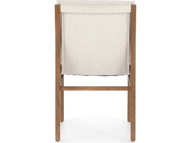 A contemporary armless chair featuring a light-toned solid wood frame and upholstered seat and back in a neutral off-white fabric. — 3D model