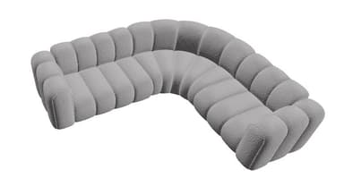 A modular, curved sofa with a plush, textured upholstery. The sofa features a series of rounded, segmented cushions that form a continuous seating surface. The overall design is contemporary and inviting, with a rounded, organic silhouette. — 3D model