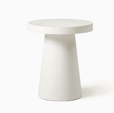 A modern end table with a cylindrical top and a conical base. The table has a minimalist design and appears to be made of a solid material. — 3D model