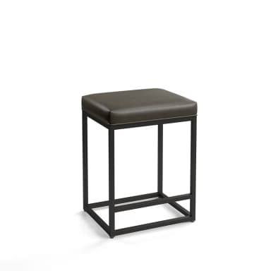 A modern, backless stool with a square, upholstered seat and a minimalist metal frame. The frame forms a geometric base with intersecting horizontal bars for support. The stool is designed for counter or bar height seating. — 3D model
