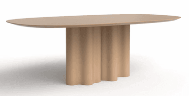 A contemporary oval table with a distinctive fluted pedestal base, presented in a monochromatic matte beige finish. — 3D model