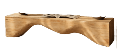 A light-toned, organic modern wooden bench with a sculpted, wave-like underside. — 3D model