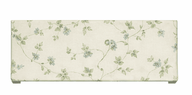 A rectangular upholstered bench featuring a cream-colored fabric with a blue and green floral pattern, supported by four small metallic feet. — 3D model