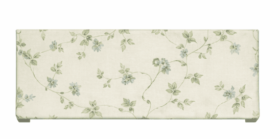A rectangular upholstered bench featuring a cream-colored fabric with a blue and green floral pattern, supported by four small metallic feet. — 3D model