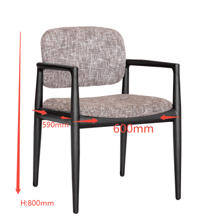 A modern armchair featuring a dark-stained wood frame and light beige/grey textured fabric upholstery on the seat and backrest. — 3D model