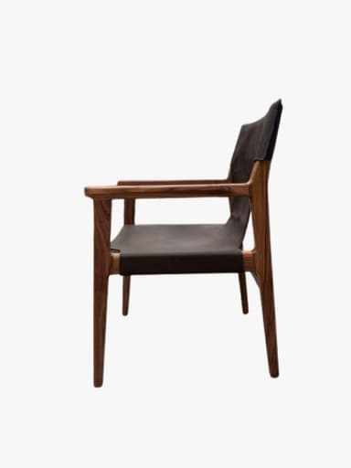 A modern armless chair with a dark wooden frame and a black sling-style upholstered back and seat, viewed from the rear. — 3D model