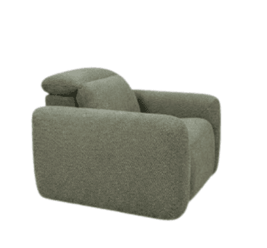 A single-seater armchair with a recliner mechanism, featuring a rounded, plush design and a textured fabric upholstery. The backrest appears adjustable, and the overall aesthetic is modern and comfortable. — 3D model
