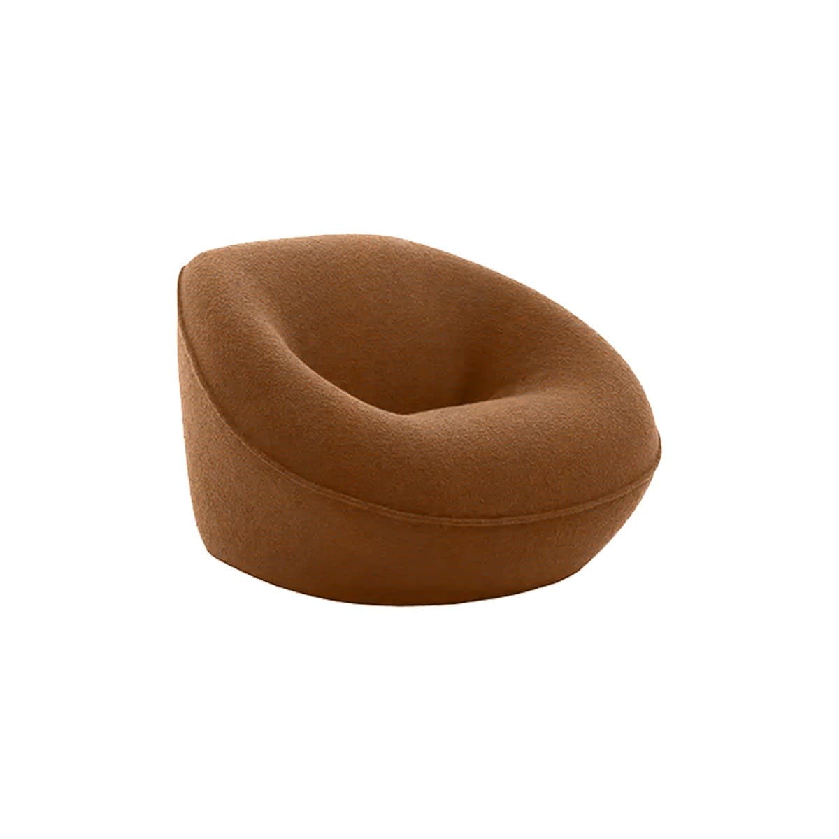 A modern, armless lounge chair with a distinctive, organic, and sculptural form. It features a deep, low-slung, bucket-like seat, fully upholstered in a textured, reddish-brown fabric. The chair appears to be a single, continuous piece, offering a relaxed and comfortable seating experience without visible legs or a distinct base, contributing to its minimalist aesthetic. — 3D model