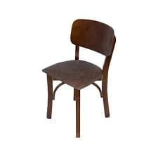 A wooden chair with a curved backrest and a padded seat. The chair has four legs and appears to be of vintage design. The wood is stained a dark brown, and the seat is upholstered in a dark fabric. — 3D model