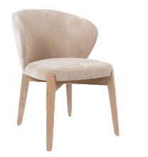A modern accent chair with a curved backrest and upholstered seat and back. The frame appears to be made of wood. — 3D model
