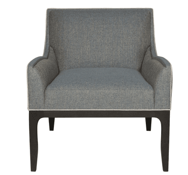 A contemporary armchair with a high back and flared arms. The upholstery features a subtle herringbone pattern. The base and legs are made of dark stained wood. — 3D model