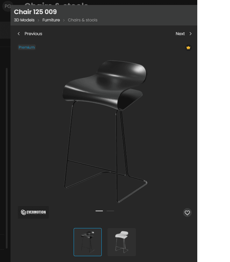 A modern bar stool featuring a sculptural, integrated seat and backrest in a matte black finish, supported by a minimalist black metal sled base with an integrated footrest. — 3D model