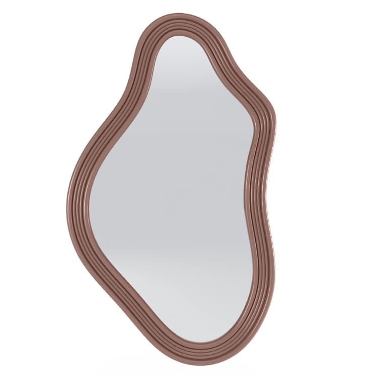 An irregularly shaped mirror with a rounded, organic form. The frame has a ribbed or fluted texture and appears to be made of a smooth, solid material. The reflective surface is clear and undistorted. — 3D model