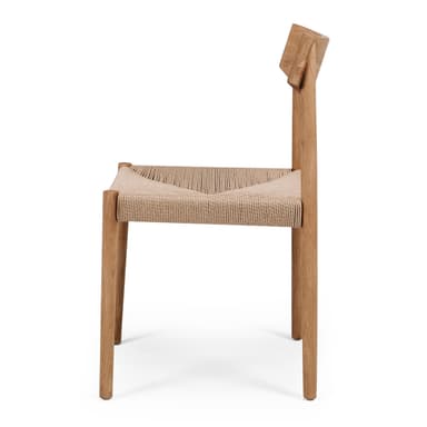 A contemporary dining chair featuring a natural oak wood frame and a hand-woven paper cord seat. The design is minimalist with clean lines and a gently curved backrest. — 3D model