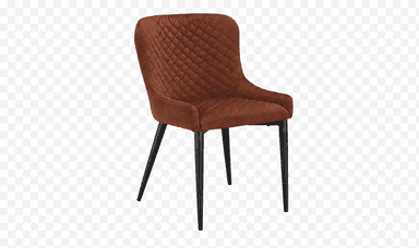 A side chair with a padded backrest and seat, upholstered in a rust-colored velvet fabric. The chair features a gently curved, slightly winged back and four slender, tapered black metal legs. The design is minimalist and modern. — 3D model