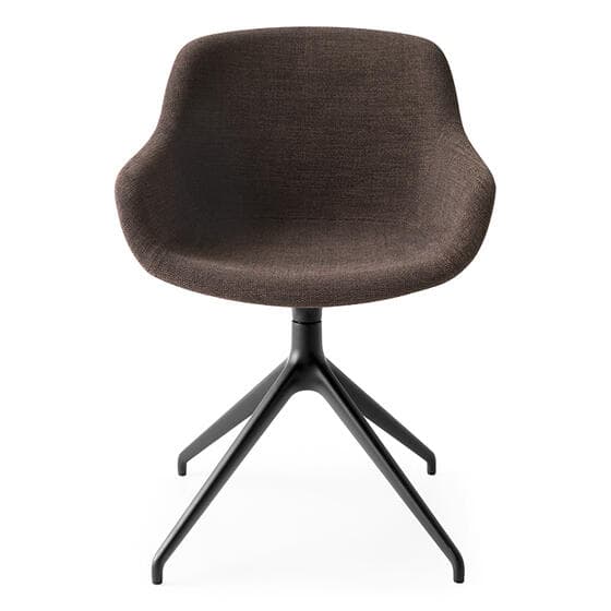 A modern desk chair with a molded shell seat and back, upholstered in a textured brown fabric. It features a five-star swivel base in black, providing stability and mobility. The design is minimalist and ergonomic. — 3D model