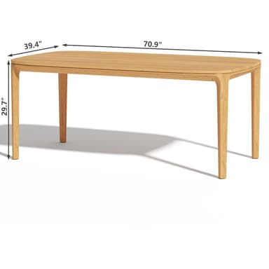 A modern, minimalist coffee table made from light-colored wood. It features a rectangular top with softened, rounded edges and four slender, straight legs that appear seamlessly integrated into the table's structure. The wood exhibits a natural grain pattern, and the overall design is clean and contemporary. — 3D model