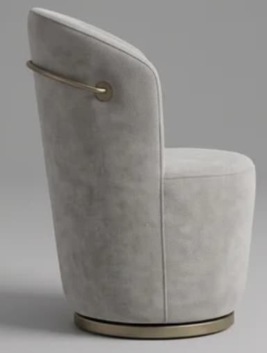 A fully upholstered contemporary armchair with a rounded backrest and integrated armrests, featuring a deep, comfortable seat and resting on a subtle metallic swivel base. — 3D model