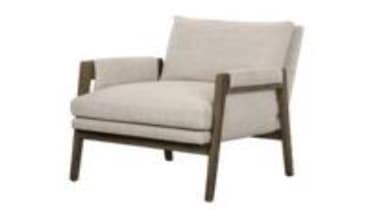 A modern upholstered armchair featuring a prominent exposed dark wooden frame that encases light-colored fabric cushions for the seat, back, and armrests. The design is contemporary and minimalist, emphasizing clean lines and comfort. — 3D model