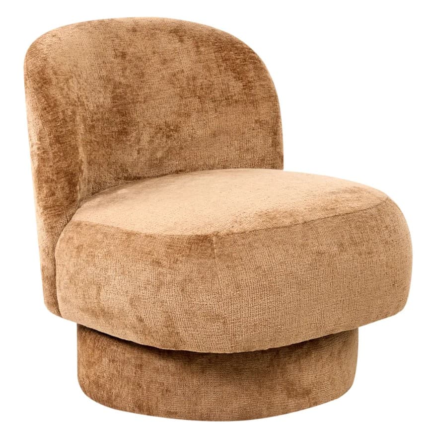 An upholstered armless lounge chair featuring a continuous, sculptural form with a rounded backrest, a deep seat, and an integrated cylindrical base, all covered in a textured, boucle-like fabric. — 3D model