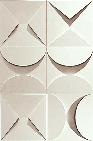 A decorative wall panel composed of four square sections arranged in a 2x2 grid. Each section features a unique geometric relief pattern. The overall design is abstract and modern, with sharp angles and curved elements that create a dynamic play of light and shadow. The panel is a monolithic piece, suggesting it is designed for wall mounting. — 3D model